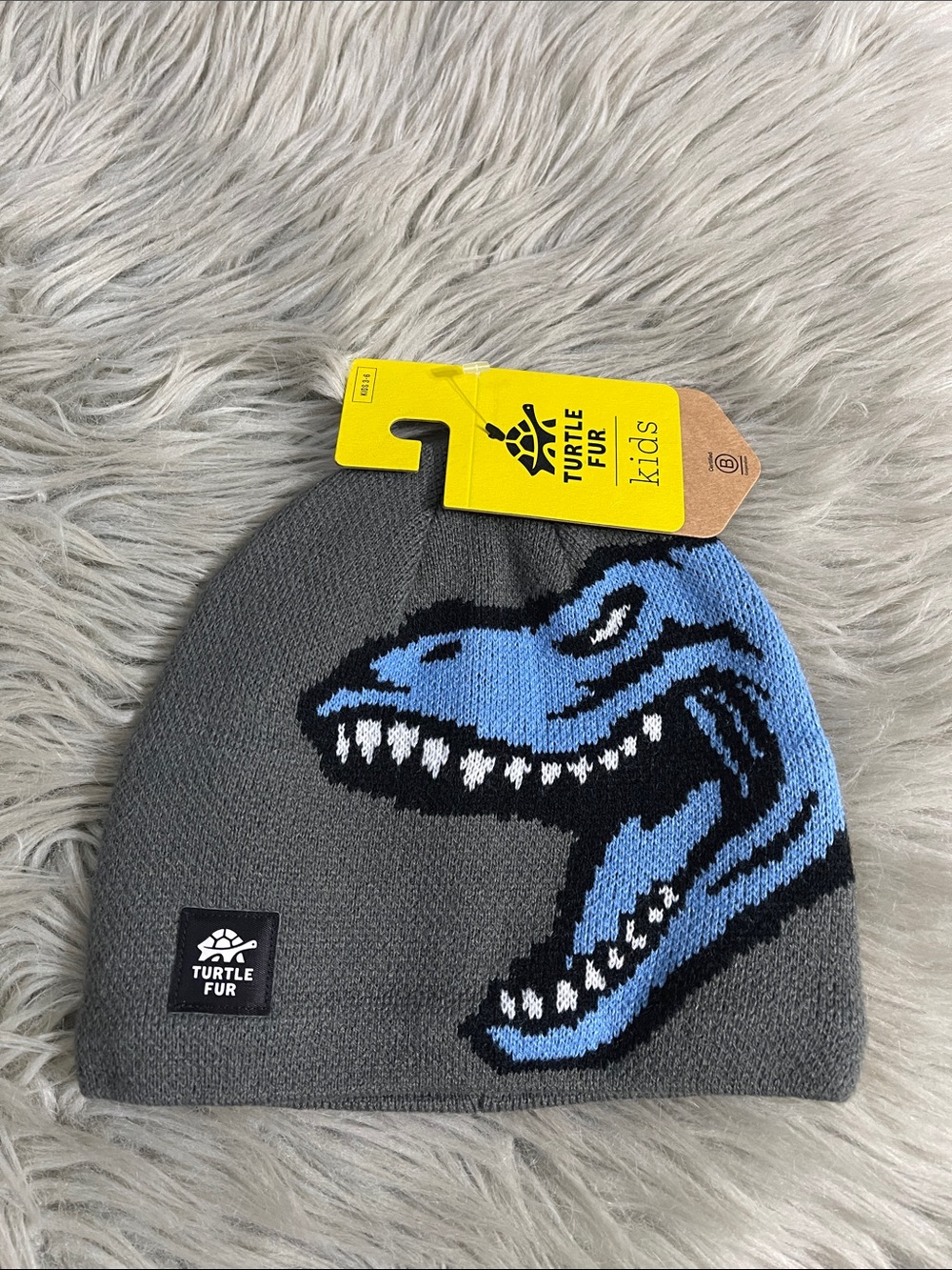 Turtle Fur Kids Gray & Blue Dinosaur Knit Beanie